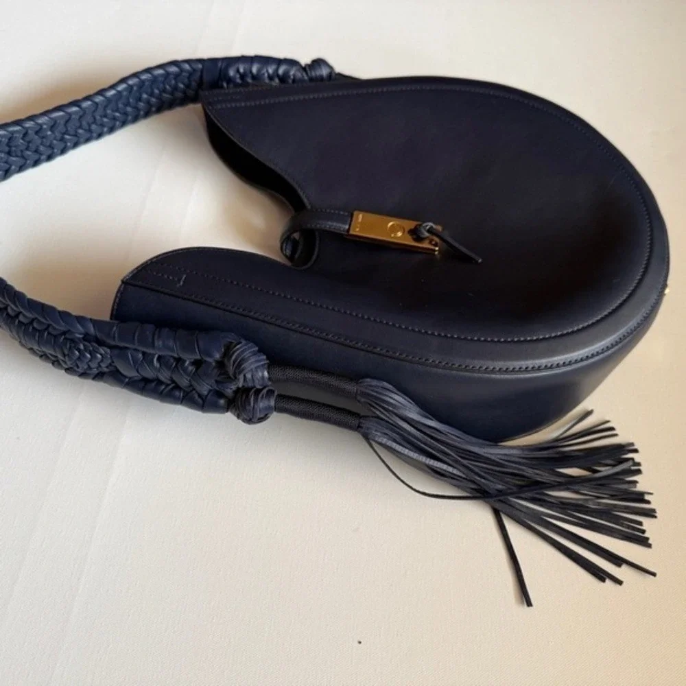 Altuzarra‎ Leather Bull Rope Ghianda Knot Tassel Navy Leather Hobo Bag, Navy